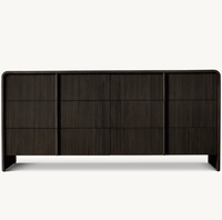 Commode de luxe moderne en chêne massif cannelé à 6 tiroirs, avec bords incurvés, large meuble de rangement pour chambre à coucher, buffet