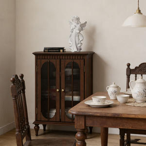 Buffet élégant en bois avec portes en verre trempé, double porte, rangement pour <span class=keywords><strong>cuisine</strong></span> et salle à manger - Product Image 3