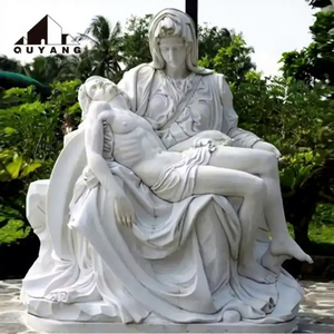 Décoration d'église QUYANG, statue de la Vierge Marie et de Jésus grandeur nature sculptée à la main, statue en marbre, sculpture de la Pietà - Product Image 1