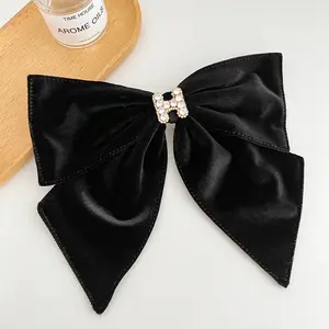 Tùy Chỉnh Phụ Nữ Nhung Lớn Bow Knot Hairgrips Với Rhinestone Trang Trí Nội Thất Tóc Cung