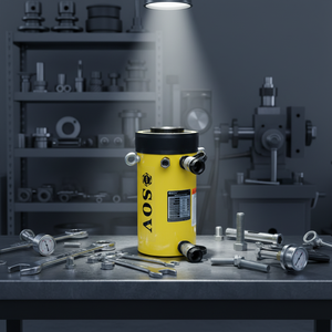 Vérin hydraulique à piston creux en acier SOV 60T à double effet avec retour par ressort, course de 166 mm, jaune/noir, garantie 1 an - Product Image 2