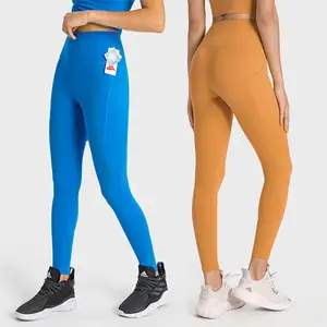 Toptan spor artı boyutu hiçbir T hattı sıkıştırma karın kontrol Yoga nervürlü kadınlar için Pocket ile atletik eğitim tayt