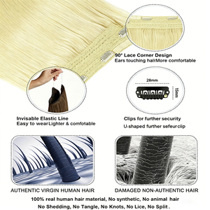 Extensions per capelli Halo in 100% Remy di qualità professionale, invisibili con filo <span class=keywords><strong>a</strong></span> scomparsa, 12-24 pollici, <span class=keywords><strong>a</strong></span> doppia trama, bionde, per donne bianche - Vendita all'ingrosso - Product Image 3