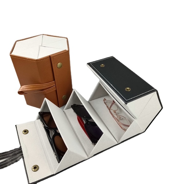 Luxury Leather Foldable Glasses Storage Box Case for Eyeglass 5-slot Travel Portable Sunglasses Organizer Storage