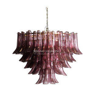 Lámpara de Araña de Cristal Hecha a Mano con Pétalos Magenta Estilo Medieval Francés, Lámpara Colgante de Lujo para Villa, Hotel, Sala de Estar y Comedor - Product Image 1
