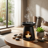 Brûleur d'encens en céramique minimaliste noir mat et blanc, diffuseur d'huiles essentielles de luxe pour la maison, parfum d'ambiance pour la méditation et la décoration zen
