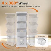 Panier à linge vertical à 4 niveaux en plastique avec roulettes amovibles pour salle de bain