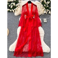 Robe de chambre d'été luxueuse et sensuelle, lingerie sexy romantique pour femme, peignoir matinal en dentelle ajourée, robe de tentation