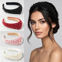 Diadèmes faits main en perles épaisses, larges couronnes de mariée en velours, élégants bandeaux français, bijoux de cheveux de mariage pour demoiselles d'honneur, vente en gros
