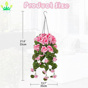 Cesta Colgante Artificial <span class=keywords><strong>Geranios</strong></span> Rosas Flores <span class=keywords><strong>Colgantes</strong></span> Seda Verdor Cestas <span class=keywords><strong>Colgantes</strong></span> para Patio Balcón Hogar Porche Decoración de Jardín - Product Image 2