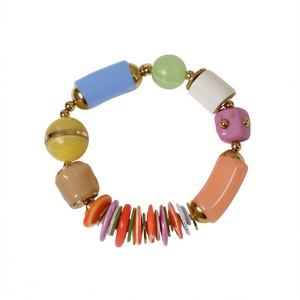 Fashion Beaded <b>Bracelet</b> 316L Stainless Steel PVD Gold Plating Sustainable Resistant Multi Color Beads <b>Stretch</b> Design - Product Image 2