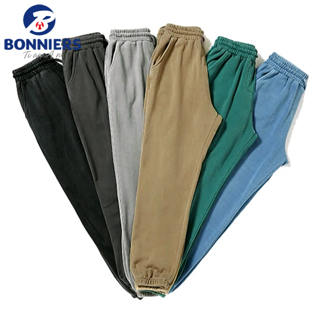 Özel pantolon 100% pamuklu pantolon Vintage ağır yıkanmış pantolon fransız Terry Sweatpants rahat artı boyutu erkekler pantolon