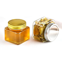 Toples kaca persegi penyimpanan makanan dapur, toples kaca persegi, Penyimpanan makanan dapur, wadah jernih, wadah madu, botol segel, saus panas, cabai