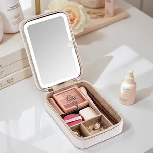 Bolsa de cosméticos Qihui con espejo, estuche de maquillaje de PU de gran capacidad para mujer, forma de cubo para almacenamiento de viaje, color negro - Product Image 3