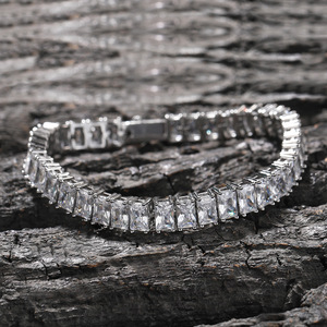 Wholesale Luxury Men's European American Hip Hop Tennis Style Natural <b>Stone</b> 925 Silver <b>Bracelet</b> Fine Chain Link Brilliant Cut - Product Image 1