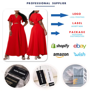 N8078 Latest Design African Summer Outfits for Women Trumpet Sleeves <strong>Lace</strong> up V-neck <strong>Top</strong> and Maxi Skirt Set Two Piece - Product Image 3
