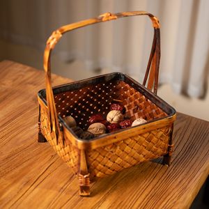 <b>Bamboo</b> Woven Carrying Basket Rectangle 22x22x29 Cm For Food Storage Kitchen Use - Product Image 1