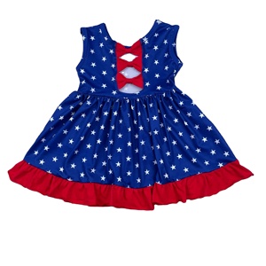 Abito Estivo Personalizzato per Bambine con Patchwork per il 4 Luglio, Vestito Stampato alla Moda per Bambini, Abiti in Tulle Rosso - Product Image 2