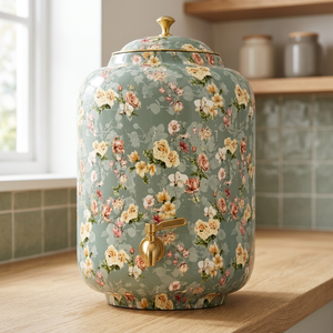Distributeur d'eau en cuivre floral avec robinet et couvercle dorés pour usage domestique - Product Image 6