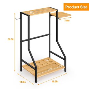 Soporte de madera para tacos de billar, de pie, de 2 niveles, con almacenamiento para bolas y bandeja para bebidas - Product Image 2