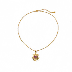 Collar con colgante de sol de acero inoxidable, chapado en oro de 18k, con circonita roja, para mujer, joyería de regalo. - Product Image 5