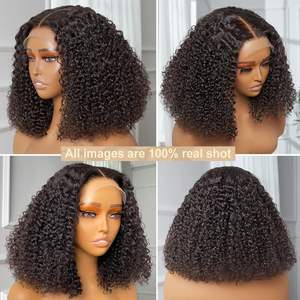Perruque Lace Front Kinky Curly Courte Bob 13*4, en Fibre Haute <span class=keywords><strong>Température</strong></span> HD, Transparente, pour Femmes Noires - Product Image 3
