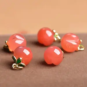 Natural Cute Agate Crystal Charm Juicy Peach Pedant Reiki Peach Pendant Charms for Earring Bracelet Necklace DIY Making