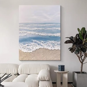 Abstract <b>Ocean</b> Wave Texture <b>Painting</b> Hand Painted Oil Canvas Art For Living Room Entryway Decor Unframed Impressionism Style - Product Image 3