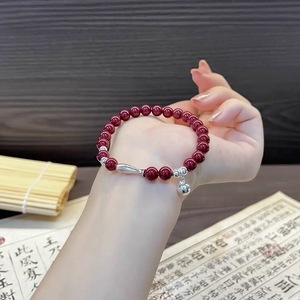 S925 Sterling Silver Fish <b>Bracelet</b> With Vermilion Ink <b>Beads</b> For Women Everyday Wear Fine Charm Jewelry - Product Image 3