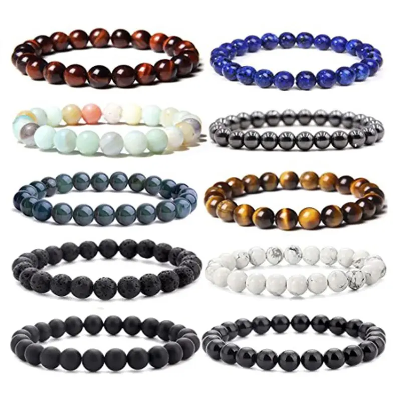 Geiligreat, venta al por mayor, pulsera de cuentas curativas de ojo de tigre de amatista de cristal Natural de 8mm, pulsera elástica para hombres y mujeres, accesorios