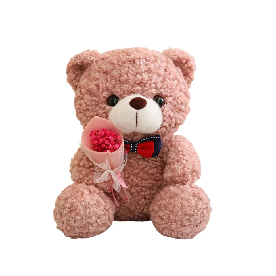 New wool tie teddy bear plush toys rose bear doll girls Valentine's Day gift wholesale