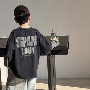 Nouvelle Arrivée 2026 – <span class=keywords><strong>Sous</strong></span>-vêtements à manches longues en coton pour garçons, effet deux-pièces, avec lettres, pour garçons de 9 ans et plus - Product Image 2