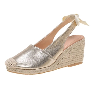 Sandales compensées décontractées pour femmes à bout rond en faux daim imprimé floral, style espadrille, vente en gros d'usine - Product Image 1