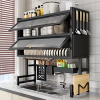Étagère de Rangement Multi-niveaux 2 Étages en Acier Carbone pour Évier de Cuisine avec Couvercle