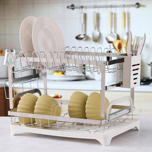 Égouttoir à vaisselle en acier inoxydable de cuisine antirouille support à bol à vaisselle à 2 niveaux avec égouttoir <span class=keywords><strong>porte</strong></span>-couverts <span class=keywords><strong>porte</strong></span>-gobelet - Product Image 3