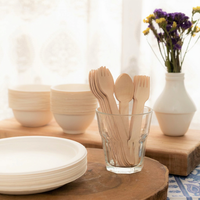 Ensemble de couverts jetables en bois biodégradable BOFA de haute qualité, 100 % compostable, cuillère, couteau, fourchette, avec serviette, pour restaurants et maison