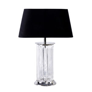 Lampe de table en verre minimaliste avec abat-jour beige, design unique, luminaire décoratif - Product Image 1