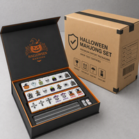 NOIGA Jack-o'-Lantern Pumpkin Dots Ensemble de Mahjong Américain pour 4 Joueurs avec Pions en Acrylique Transparent Résistant à l'Eau et Durable