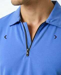 Men's Solid <b>Blue</b> Short Sleeve Zipper <b>Polo</b> <b>Shirt</b> Classic Fit Casual Top - Product Image 4