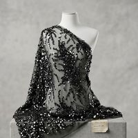 Robe de soirée de luxe noire, tricotée, à sequins floraux brodés, en tissu personnalisé poly/spandex/PET de poids moyen, pour fêtes
