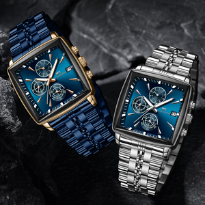 Montre à quartz de luxe pour homme, carrée, en acier inoxydable, mouvement japonais, chronographe multifonctionnel - Product Image 6