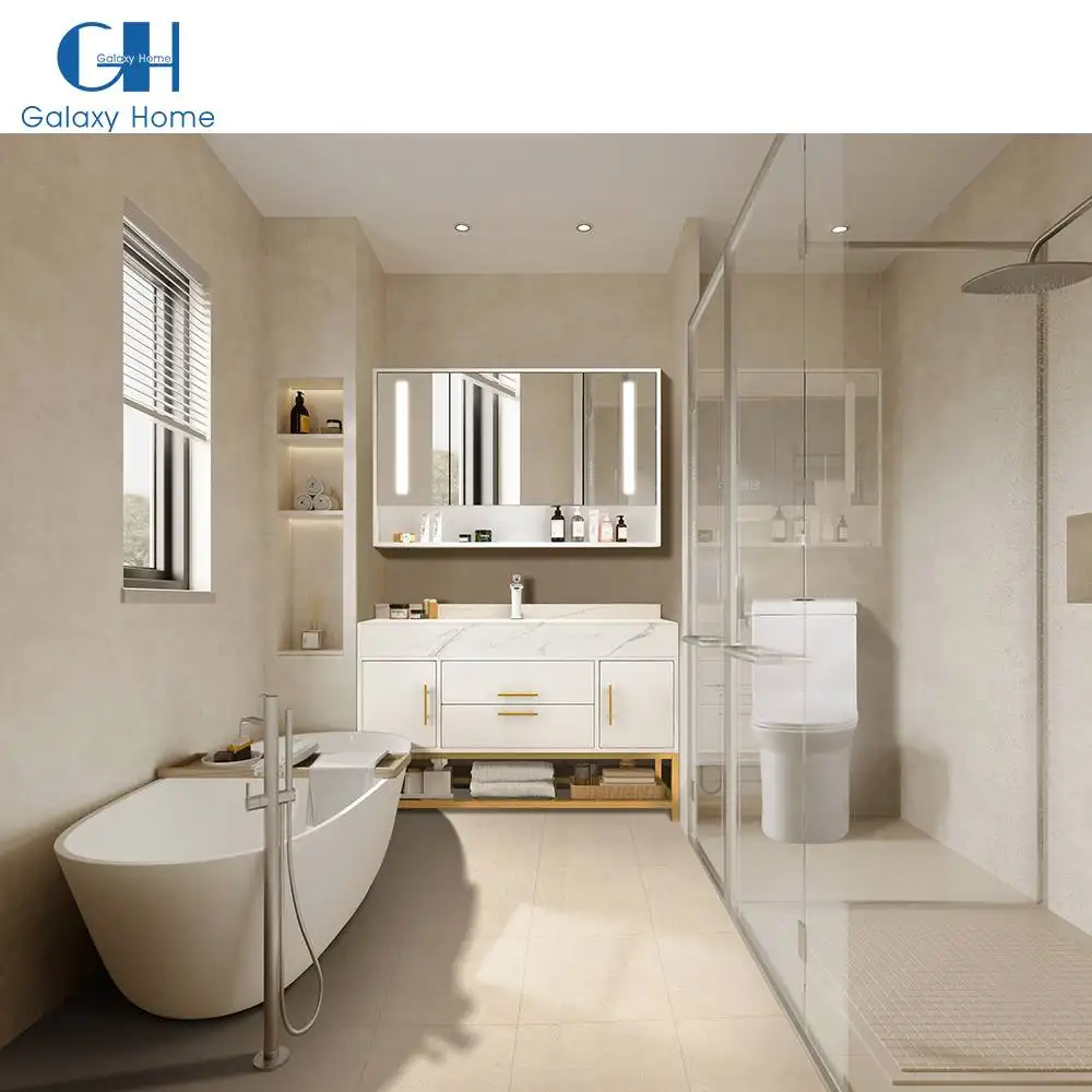 Bacia de madeira moderna de luxo personalizada, à prova d' água conjunto de luxo armário independente banheiro & cozinha móveis vanity com espelho