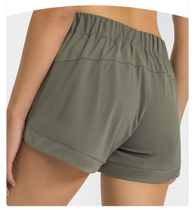 Shorts de Yoga de Cintura Alta <span class=keywords><strong>en</strong></span> Color Liso, <span class=keywords><strong>Pantalones</strong></span> de Compresión de Nailon con Cordón, Shorts Deportivos de Verano para Correr y Gimnasio - Product Image 4