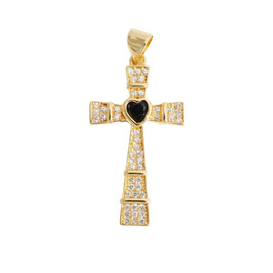 Sterling Copper Cross Pendant With Colored Zircon Micro Pave Inlay Geometric Themed Unisex Everyday Wear Necklace Charm - Product Image 5