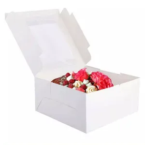 Оптовая продажа, Розовая белая картонная чашка для торта, печенья, прозрачная бумажная коробка для выпечки, печенья, упаковочная коробка