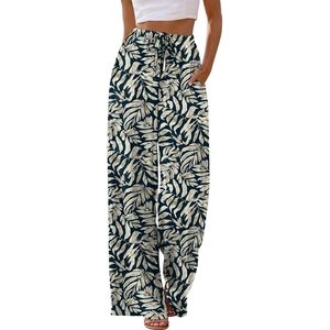 Women's Linen Summer Palazzo Pants Wide Leg High Waist Breathable Beach Trousers With Pockets - Product Image 2