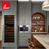 Comptoir de bar à café personnalisé Alland, armoire moderne entièrement bleue ou verte, style Shaker, armoires de cuisine laquées avec portes hautes en verre