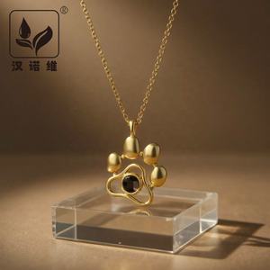 Kalung Jejak Kaki Hewan Peliharaan Anjing & Kucing Custom, Proyeksi I Love You, Ramah Lingkungan, Dapat Disesuaikan, Berlapis Tembaga Titanium, Liontin Kenangan - Product Image 1