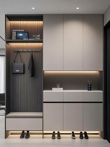 Mueble zapatero LED personalizado con puerta de cristal, cajones de cierre suave y almacenamiento de lujo para vestíbulo de villa o recibidor. - Product Image 3