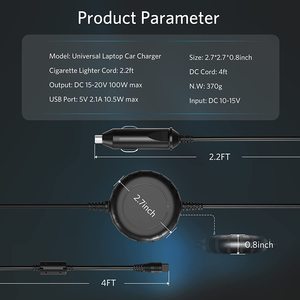 100W Universal Laptop Adapter Power Supply Car <b>Charger</b> Compatible with 45W 65W 90W Includes <b>5V</b> 2.1A USB Port for Computer - Product Image 3